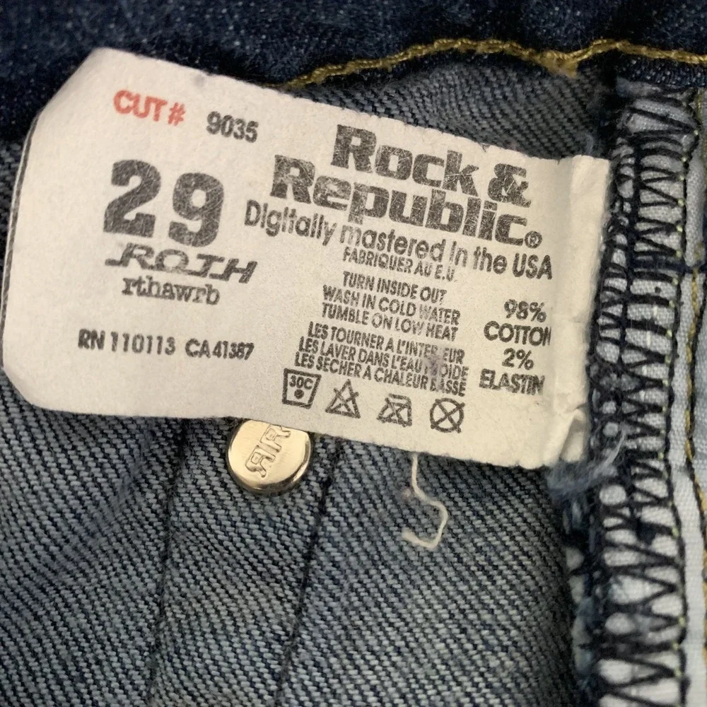 Rock & Republic Rainbow‎ R Pocket Roth Women's Jeans Tag 29 Actual 30x26 Raw Hem